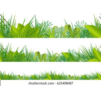 Seamless Jungle And Tropical Vegetation/
Illustration of a seamless jungle and wild tropical vegetation, with fern, bracken leaves and exotic plants as foreground or background for nature scenery