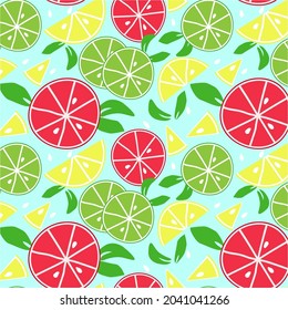 Seamless jusy and summer seamless pattern with sliced and lemons. Vector