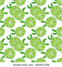 Seamless jusy and summer  pattern with sliced green lime. Vector background 