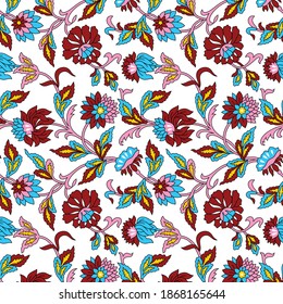 patrón vectorial kalamkari ininterrumpido con flores