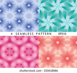 Seamless kaleidoscopic backgrounds collection. Set of four vector patterns.