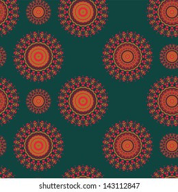 Seamless kaleidoscopic flowers on turquoise background