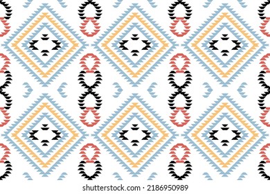 Seamless Kasuri pattern in tribal, tribal African geometric vector ikat pattern. Folk embroidery, Indian, Scandinavian, Gypsy, Mexican, African rug, wallpaper.