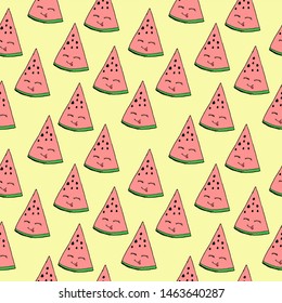 seamless kawai pattern with summer living watermelon
