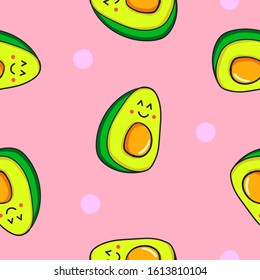 Seamless Kawaii Avocados Pattern Pink Background Vector Illustration EPS 10.