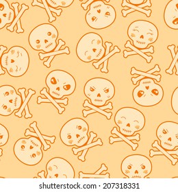 Seamless kawaii cartoon pattern with cute skulls.