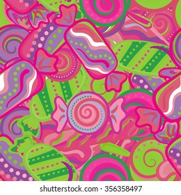 Seamless kawaii child pattern with candy cute doodles.