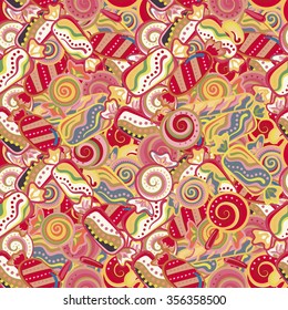 Seamless kawaii child pattern with candy cute doodles.