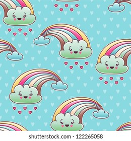 Seamless kawaii child pattern with cute doodles.