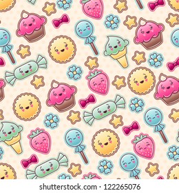 Seamless kawaii child pattern with cute doodles.