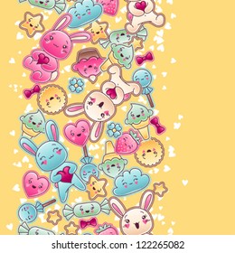 Seamless kawaii child pattern with cute doodles.