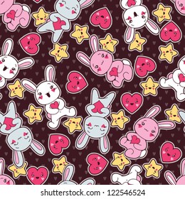 Seamless kawaii child pattern with cute doodles.