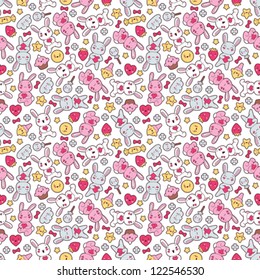 Seamless kawaii child pattern with cute doodles.