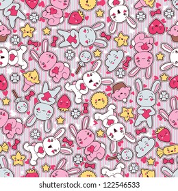 Seamless kawaii child pattern with cute doodles.