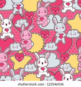 Seamless Kawaii Child Pattern With Cute Doodles.