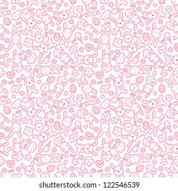 Seamless Kawaii Child Pattern With Cute Doodles.