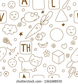 Seamless kawaii child pattern with cute doodles.