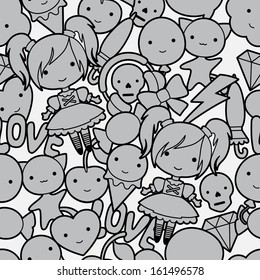 Seamless kawaii child pattern with cute doodles.