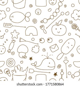 Seamless kawaii child pattern with speech therapy tools with cute doodles.