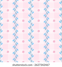 Seamless kawaii pattern with chamomile and daisy flowers in soft pastel colors. Cute vector design perfect for nursery decor, kids textiles, and wrapping paper