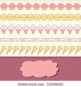 Seamless kawaii pattern with cute cakes.