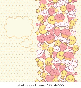 Seamless kawaii pattern with cute cakes.