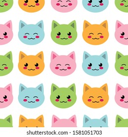 Seamless kawaii pattern cute cat faces vector illustration