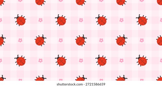 Patrón kawaii sin costuras con mariquitas, flores de manzanilla y margaritas en tonos pastel suaves. Diseño lindo del Vector perfecto para los textiles de los niños, la decoración del vivero, y el papel de embalaje
