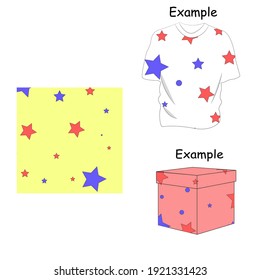 Seamless kawaii star pattern with examples of use in comics and wrapping paper.