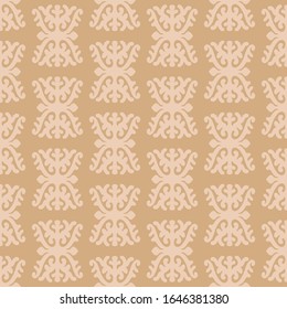 Seamless Kazakh, Arabian, Uzbek style oriental damask islamic muslim pattern in beige and ivory colors. Vintage boho ornament for background, gift wrapping, textile or wallpapers. Vector illustration.