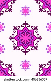 Seamless kazakh ornament, Abstract vector background magenta colors