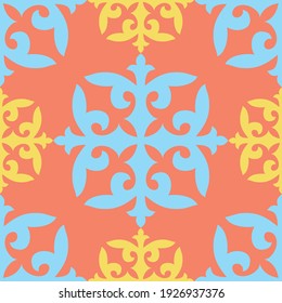 Patrón kazajo sin foco. La decoración es de estilo oriental. Patrón asiático de los nómadas de Asia central y Kazajstán, Kirguistán, Mongolia.