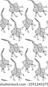 Seamless ketupat pattern in a minimalist vector design. Perfect for Eid al-Fitr backgrounds, packaging, and festive projects. Clean and versatile Islamic-inspired illustration.