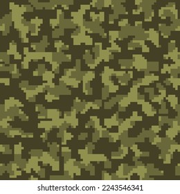 Documento de escritorio de Khaki Resumen de Combate Digital.  Textura de Camo Gráfico de Guerra Repetida Negra. Repetida Moda del Desierto Pixel Camuflaje Arte. Impresión de un Vector Vector Oscuro. 