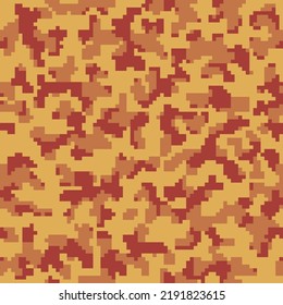 Seamless Khaki Color Digital Military Art.  Desert Repeated Grunge Pixel Commando Design. Dark Seamless Monochrome Graphic Camo Background. Brown Vector Army Pattern. 