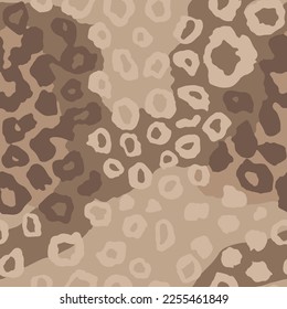 Seamless Khaki Decoration Organic Leopard Ornament Design. Camouflage Repeated Elegant Fresh Cat, Seamless Decor Vector. Seamless Light Panther Set Pattern.