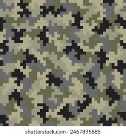Seamless khaki pixel pattern. Perfect Camouflage Vector repeating Texture for Military and Outdoor Design Projects