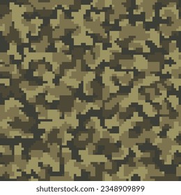 Seamless Khaki War Vector Army Texture.  Brown Repeated Monochrome Graphic Soldier Art. Black Repeated Grunge Geometric Camouflage Wallpaper. Beige Digital Camo Backdrop. 