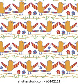 Seamless Kid Pattern with Birds. Child's doodles.