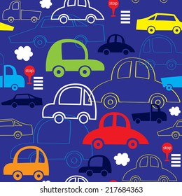 Seamless Kids Background Cars Vector Illustration Stock Vector (Royalty ...