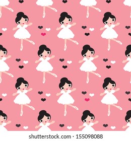 Seamless kids ballerina ballet dance illustration girl background pattern in vector