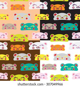 Seamless kids bear illustration pattern vector set