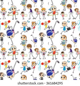 Seamless kids doing different activities illustration