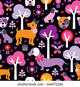 Seamless kids fabric dogs illustration cute pet background pattern in vector 