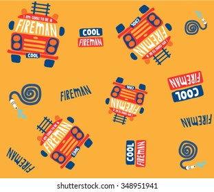 Seamless kids fire truck illustration background pattern in vector