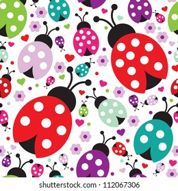 Seamless Kids Lady Bug Polka Dot Illustration Background Pattern In Vector