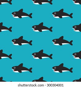 Seamless kids magical under water world colorful retro fish shark illustration background pattern in vector