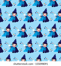 Seamless kids make a wish magic wizard illustration background pattern in vector