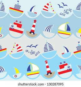 Seamless kids nautical pattern. Vector illustration