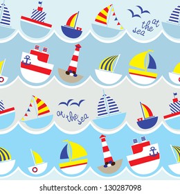 Seamless kids nautical pattern. Vector illustration